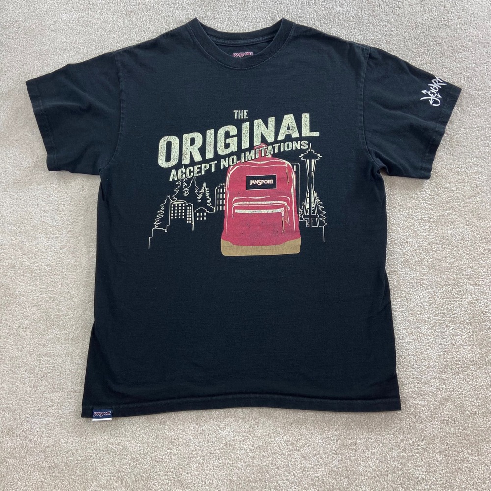 JanSport Graphic T-Shirt Mens Medium Black The Original Backpack Seattle Tee